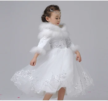

Free shipping children's girls snow queen fan collar princess stage costume medieval renaissance gown dress Halloween