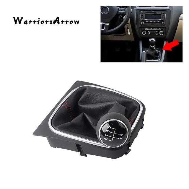 WarriorsArrow Black Leather 5 speed Gear Shift Knob Gaiter Boot MT Red