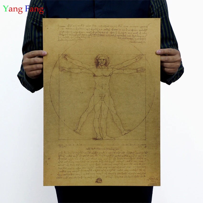 

Leonardo Da Vinci Manuscript Vitruvian Man Posters Nostalgic Retro Decorative Painting Core Kraft Paper Wall Sticker