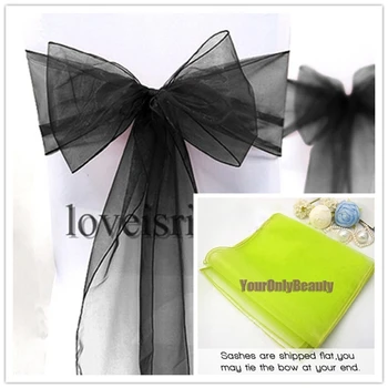 

20 Colors--25pcs/lot BLACK Chair Sashes Organza Chair Sashes Bow Cover Modern Wedding Party Banquet Chair Decor Home Textiles
