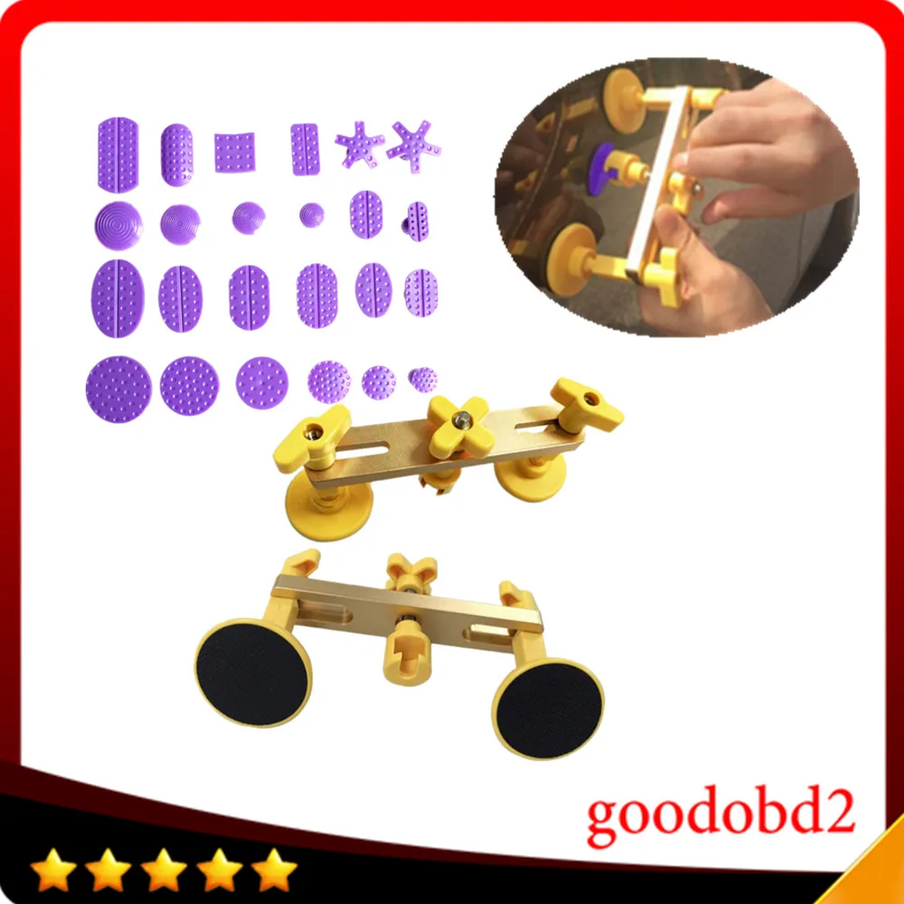 

Car vehicle Dent Repair Tool Yellow PDR Bridge Puller Kit With 24pc PDR pulling Glue Tabs Auto Body Paintless Dent Removal Tool