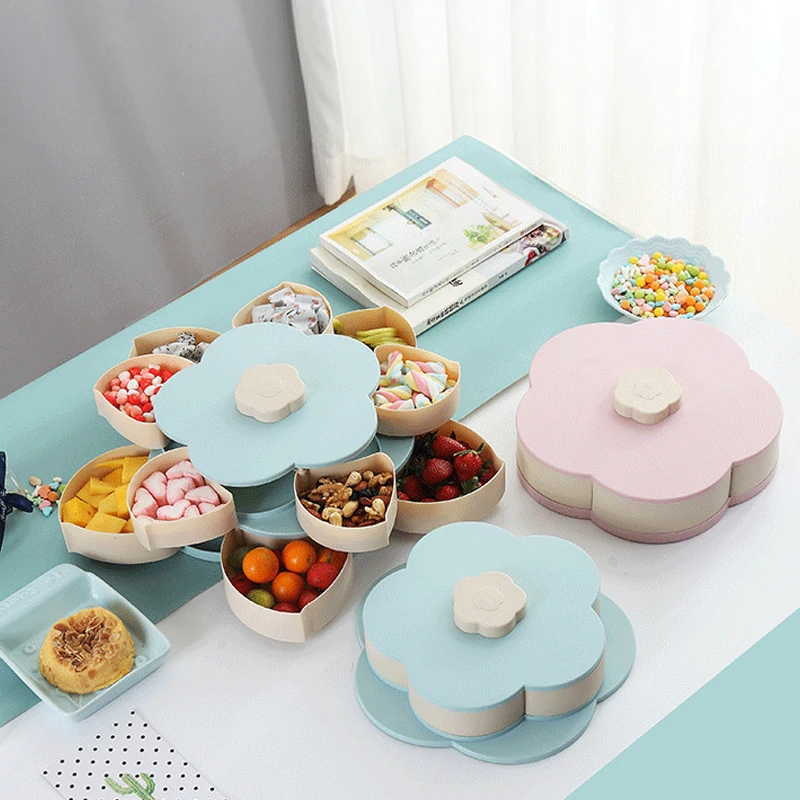 

Hifuar 1pc Plastic Rotating Fruit Box Flower Candy Box Blossom Rotating Snack Bowl With Mobile Phone Holder Dried Fruit Box
