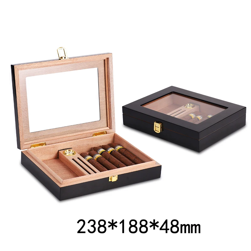 

High Quality Mini Cedar Wood Cigar Humidor For 15 Cigars Marbling Finish Travel Cigar Box W/ Humidifier Hygrometer