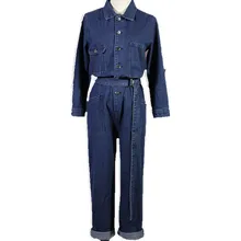 Новинка, женский джинсовый комбинезон в стиле ретро на весну и осень, джинсовые штаны в стиле сафари, повседневные Комбинезоны