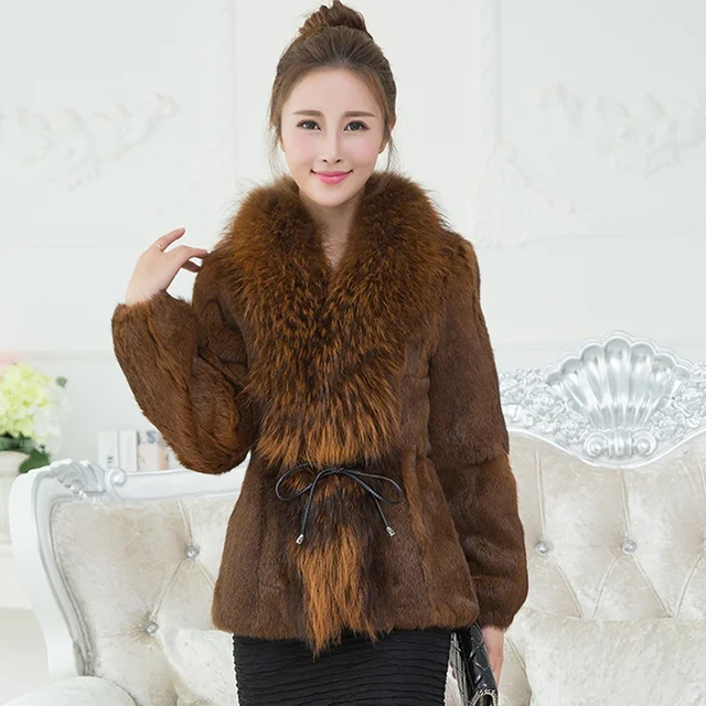 2018 Elegant Women Winter Coat Genuine One Piece Rabbit Fur With ...