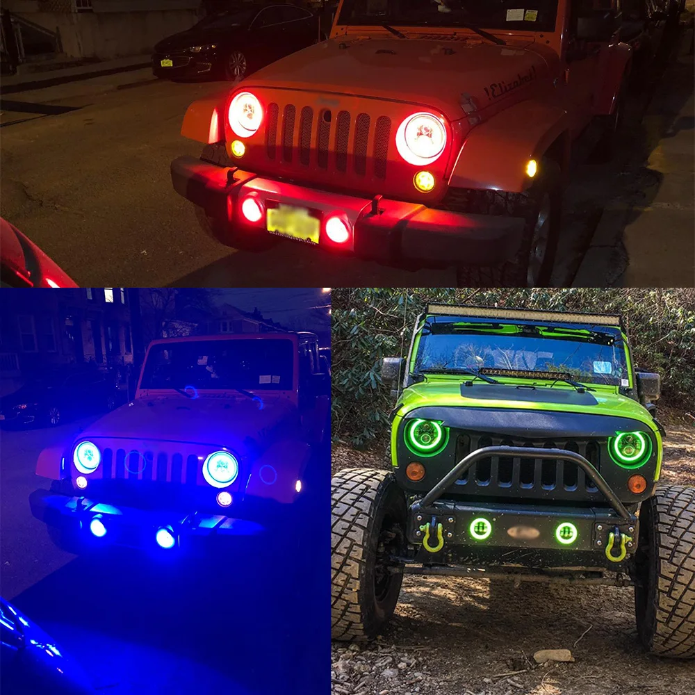 1x7Inch Headlight LED RGB Angel Eyes For Kawasaki VN Vulcan 500 750 800 900 1500