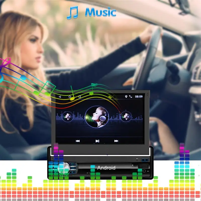 Cheap Retractable 7" 1 DIN Android 6.0 1080P Autoradio GPS Bluetooth Navigation Car Stereo Player Fully Capacitive Touch Screen 1G/16G 2