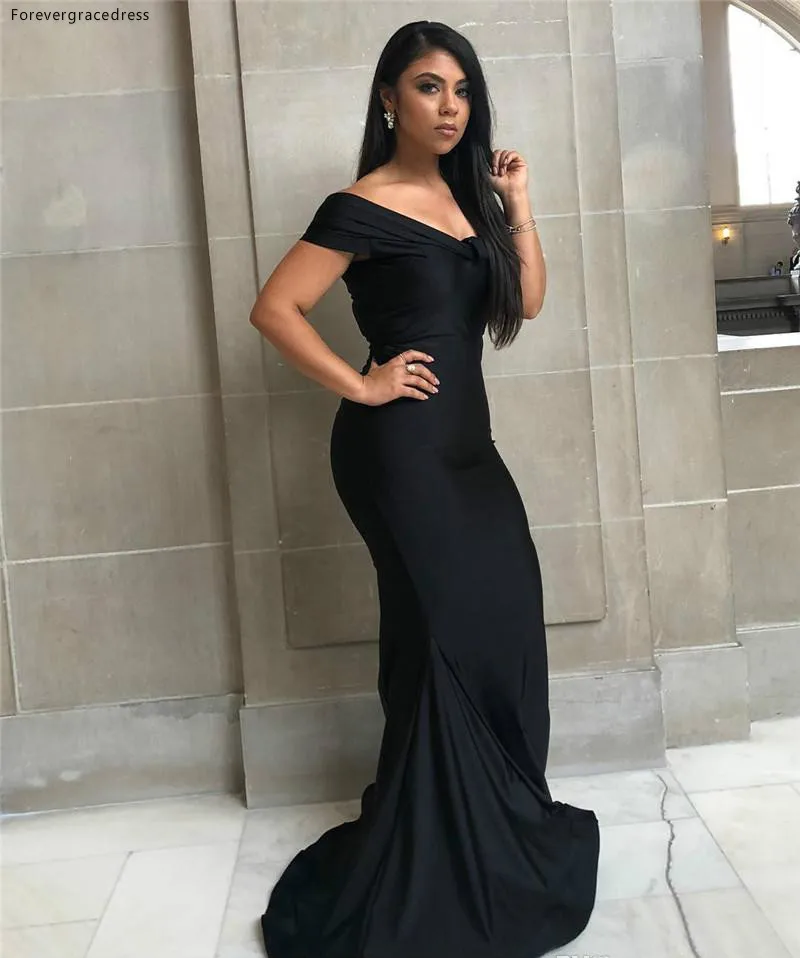 Black Mermaid Bridesmaid Dresses Sexy Off Shoulder V Neck Pleats Long Wedding Guest Party Evening Gowns Prom Dress  93 (3)