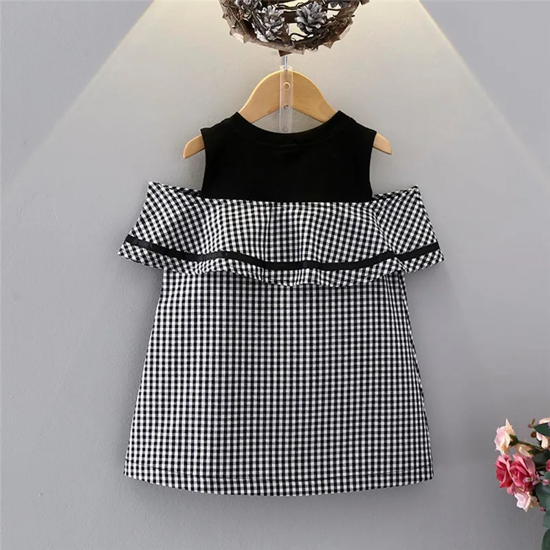 2019 New cute Toddler Kids Girls Outfit Clothes Plaid Strapless Pageant Party Princess Dress baby show gifts (7)