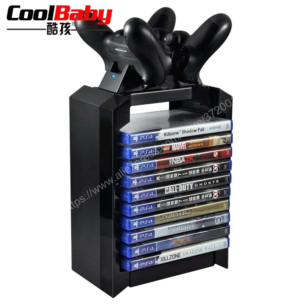 

Multi-functional Vertical Stand Cooling Fan with Game Disk Storage Tower with Dual Charger for PS4 Pro Slim for Xbox One