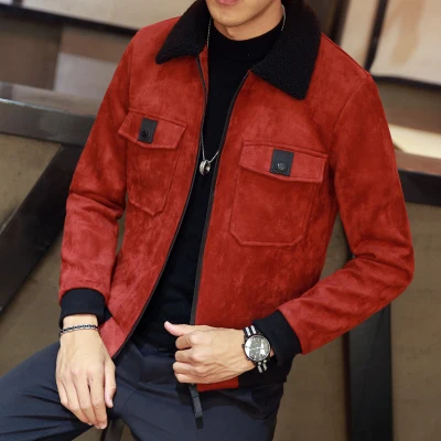 Для мужчин, куртка, для осени и зимы, новая модель куртки с хлопковой подкладкой в Корейском стиле, тренд осени повседневные облегающие красивый бейсбольная Для Мужчин's Осенняя куртка - Цвет: Красный