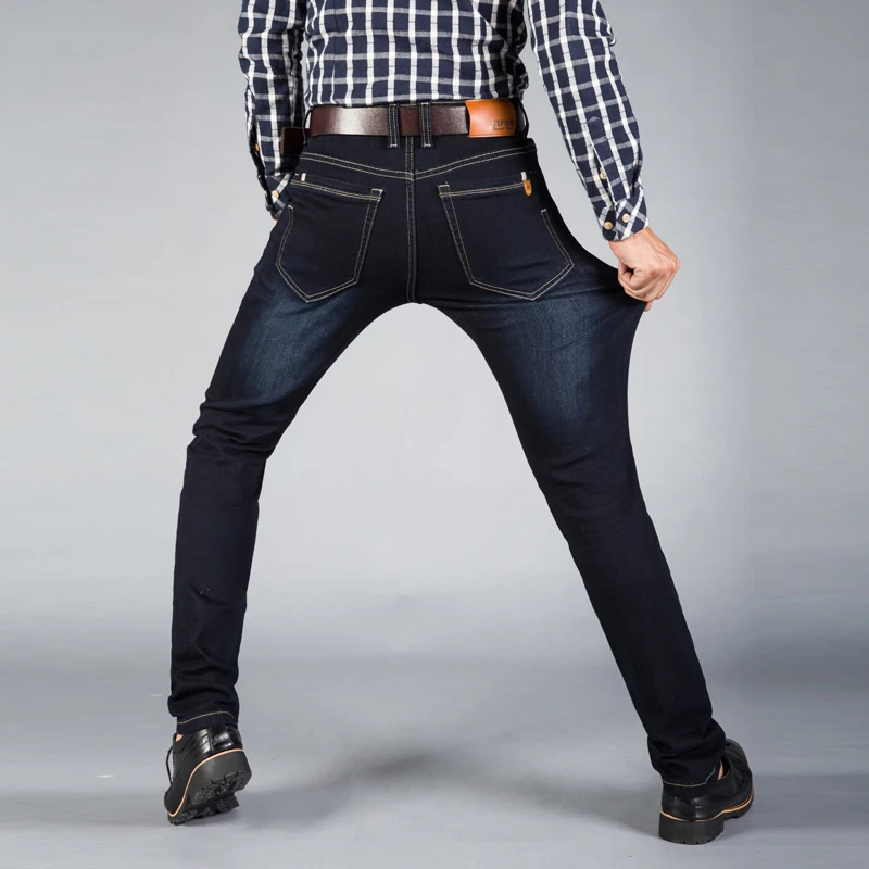 Новинка 2017 года Для мужчин обтягивающие джинсы стрейч модные классические синий