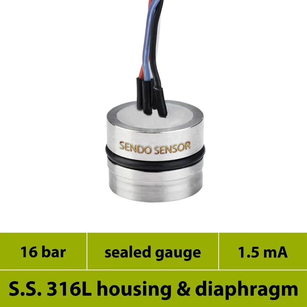 low cost 0 1.6 Mpa stainless steel 316L sensor, 16 bar sealed gauge, silicon piezoresistive