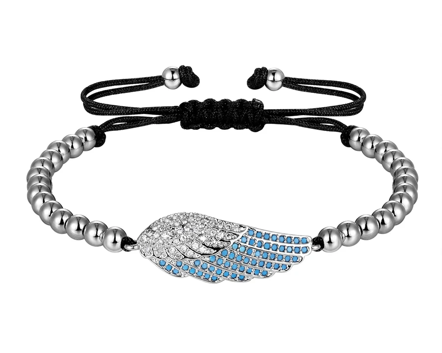 XQNI Роскошные серьги с кубическим Цирконом дизайн крылья из перьев браслет для Для женщин Мода из бисера браслет подарок на день рождения с черным регулируемый браслет Размеры - Окраска металла: Silver