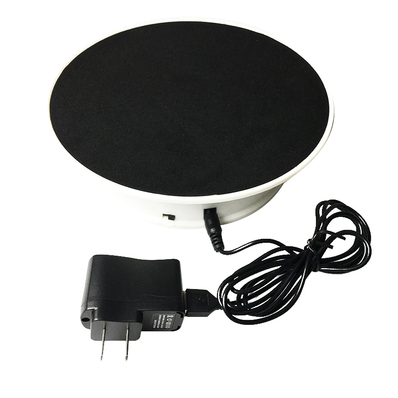 20 см 360 градусов вращающийся стол с электрическим приводом Дисплей Стенд для фотографии Максимальная нагрузка 1,5 кг видео съемки реквизит поворотный стол батарея - Цвет: Black with US plug