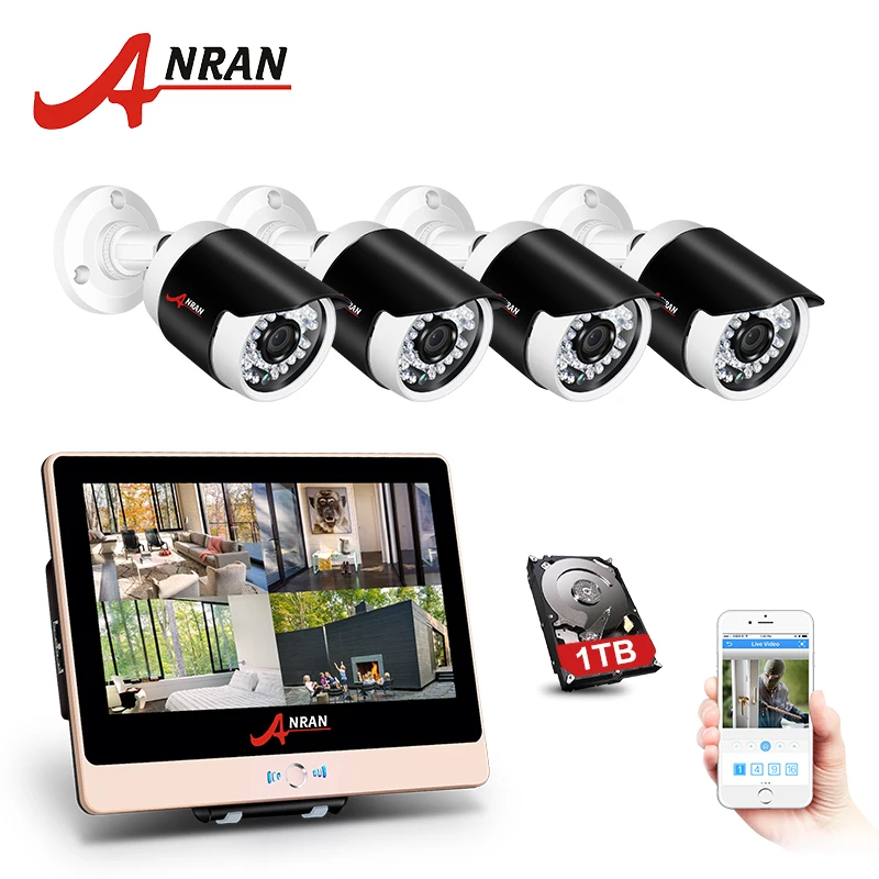 

ANRAN POE NVR CCTV Camera System 4CH 1080P HD Outdoor POE Security Camera System Waterproof 12 Inch LCD Screen Surveillance Kit