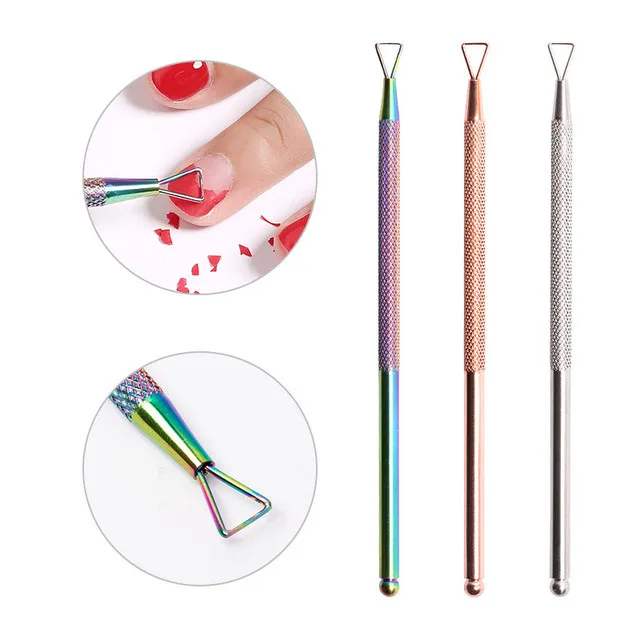 

Lacheer Chameleon Rainbow Gold Stainless Steel Triangle Stick Rod UV Gel Polish Remover Wet Paper Nail Care Nail Art Tool