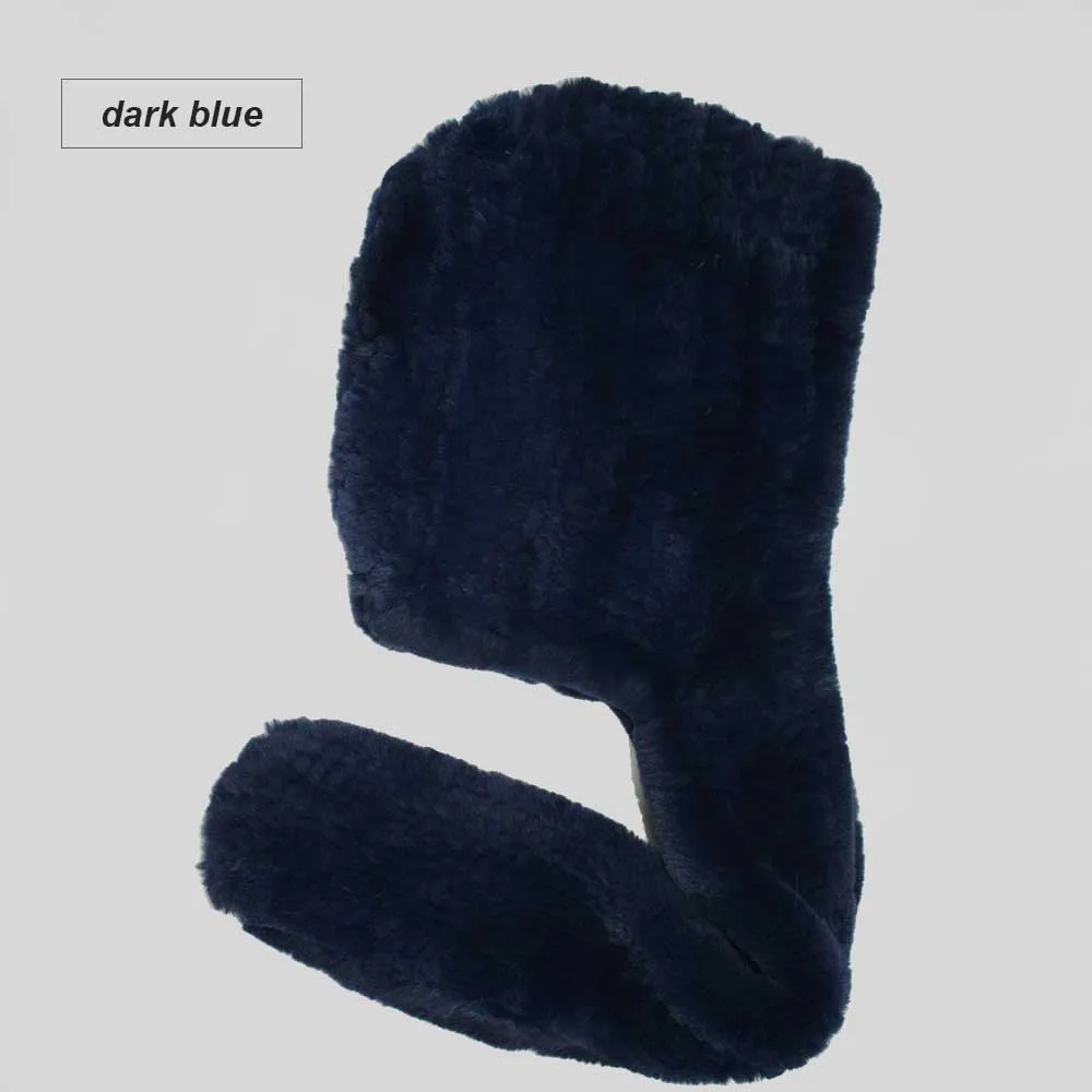 knit rex fur scarf dark blue