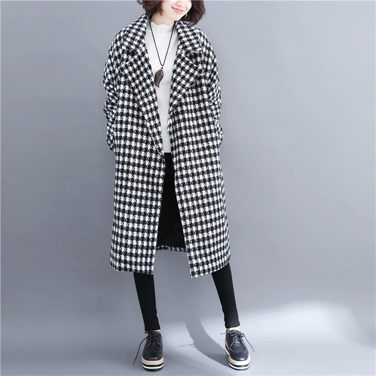 Women Winter Autumn Wool Coats Long Plaid Jackets Outwear Clothing Female Coats And Wool Jackets 2018 New Loose Overcoat CH788 (1)