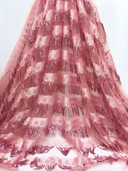 

2019 Latest Net Lace Fabric Embroidered tulle Lace Fabric With peach African French Lace For guipure fabric Clothing Women