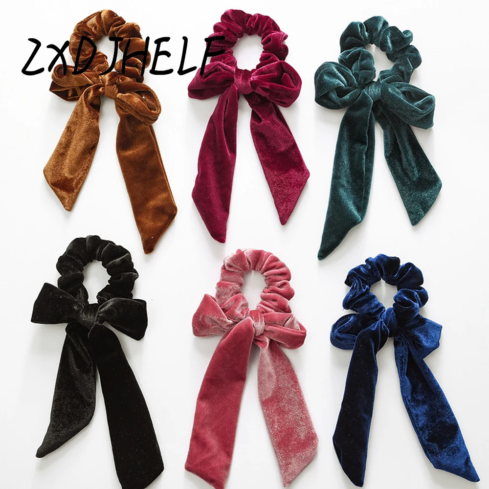 

ZXDJHELF New Bow-Knot Velvet Scrunchie Casual Apparel Hair Accessories Soft Horsetail Elastic Hair Bands For Women Headwear F505