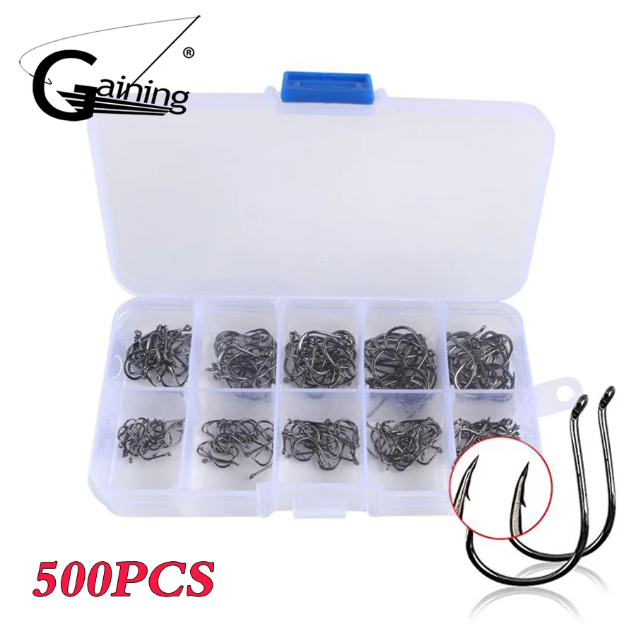 

High Carbon Steel Fishing Hook with Barbed Hook 10 Different Size Fish Hook with Hole Carp Fishing Tackle Fishhooks Lure 3#-12#
