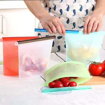 

Food Silicone Fresh Bag Reusable Vacuum Sealed Freezer Bag Slide Lock Snacks/Sandwiches/Meat Marinades Storage Bags Kitchen Tool