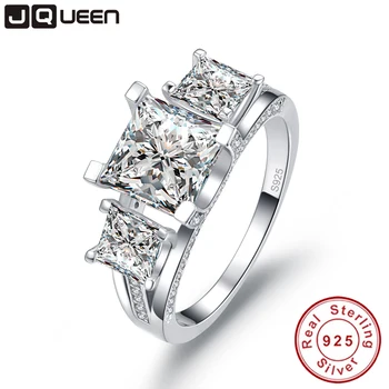

JQUEEN 925 Sterling Silver Luxury Wedding Anniversary Engagement Ring 2.5 Ct Jewelry 3 Stones anillos mujer Silver Ring