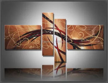 

Free Shipping 100% hand-painted wall art home decoration abstract Landscape oil painting on canvas 4ps/st with framed