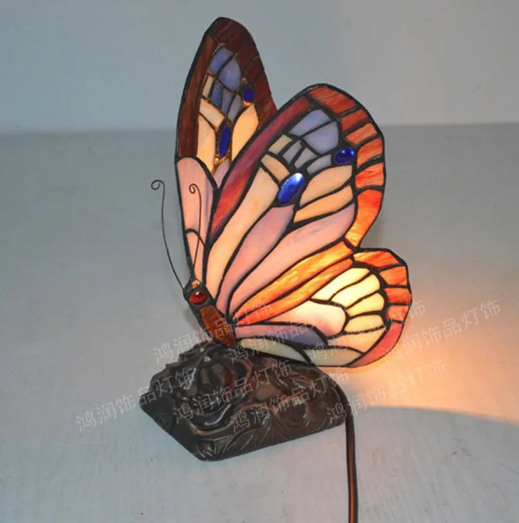 Настольная лампа в форме бабочки с витражным стеклом Тиффани, прикроватная лампа для гостиной, декор E27 110-240 В