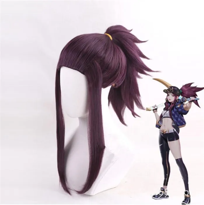 Парик для косплея LOL KDA Akali The Rogue Assassin смешанный пурпурный конский хвост заколка