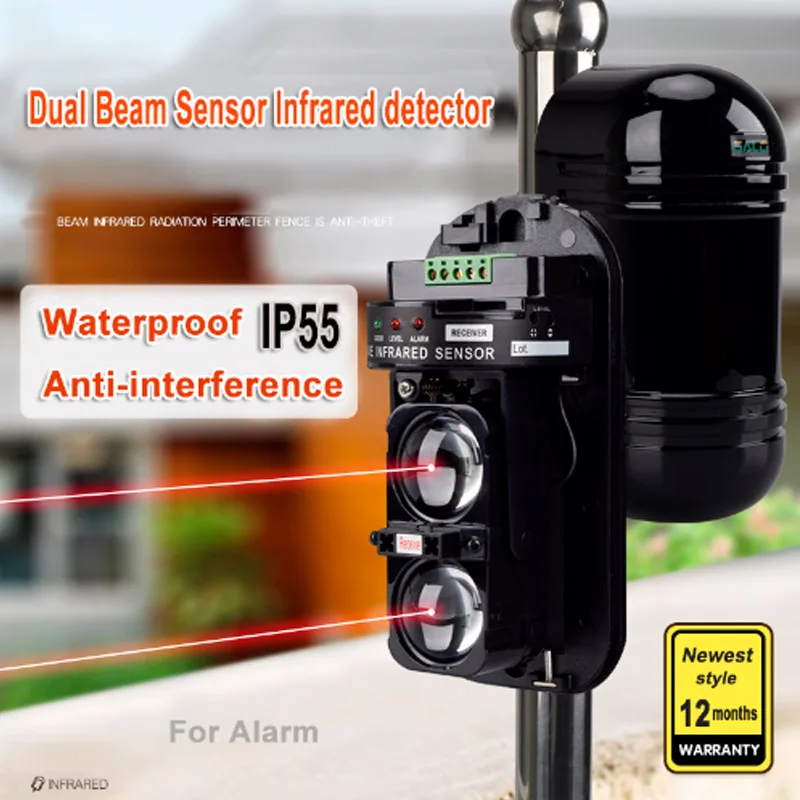 

Waterproof Dual Beam Sensor Active Infrared Intrusion Detector IR 20m~150m Outdoor Perimeter Wall Barrier Fence for GSM alarm