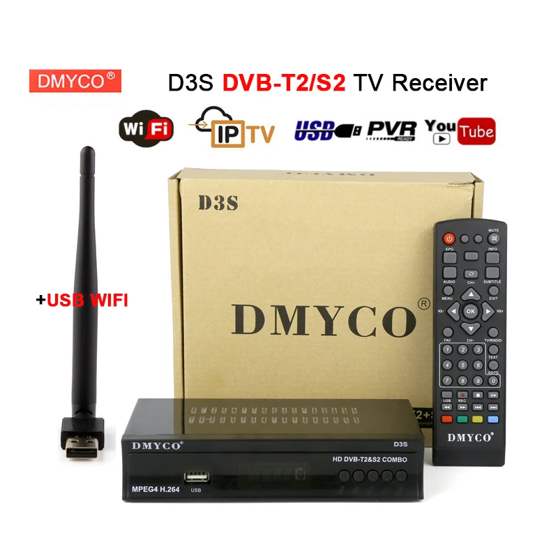 DVB T2 S2 Combo СБ декодер + USB Wi-Fi D3S спутниковый ресивер IKS PAL/NTS Youtube Biss Vu AC3 Наземного Спутникового комбо-Телевизор