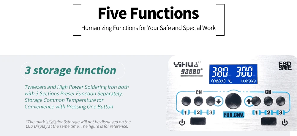 YIHUA 938BD+ Модернизированная версия паяльная станция высокой мощности и пинцет двойной паяльник двойной цифровой дисплей ESD CE