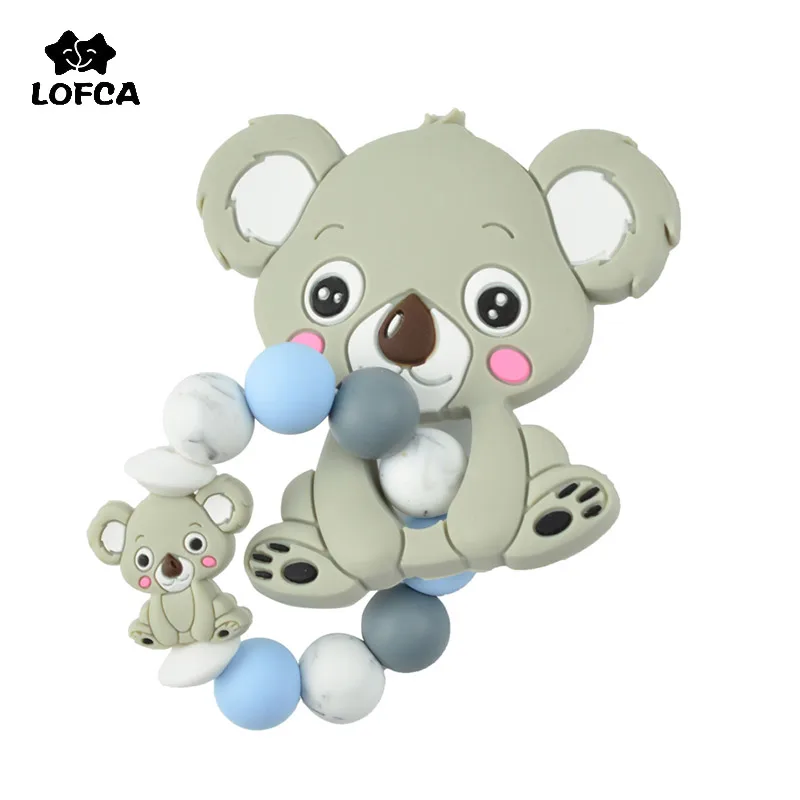 

LOFCA NEW 1PC Baby Teether Koala Bracelet Animal Shaped Pacifier Clip Food Grade Silicone Beads Colorful Baby Teething Chew Toys