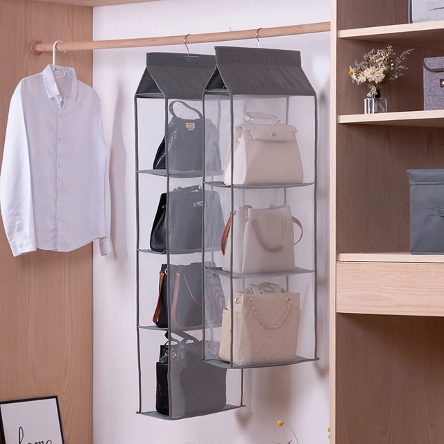 1pc Wardrobe Transparent Bag Storage Bag Hanging Purse Handbag Organizer 3  Layer 6 Pockets Hanging Closet Storage Bag Dustproof Space Saving Fabric  Storage Bag Clear Hanging Shelf Bag Collection Storage Holder