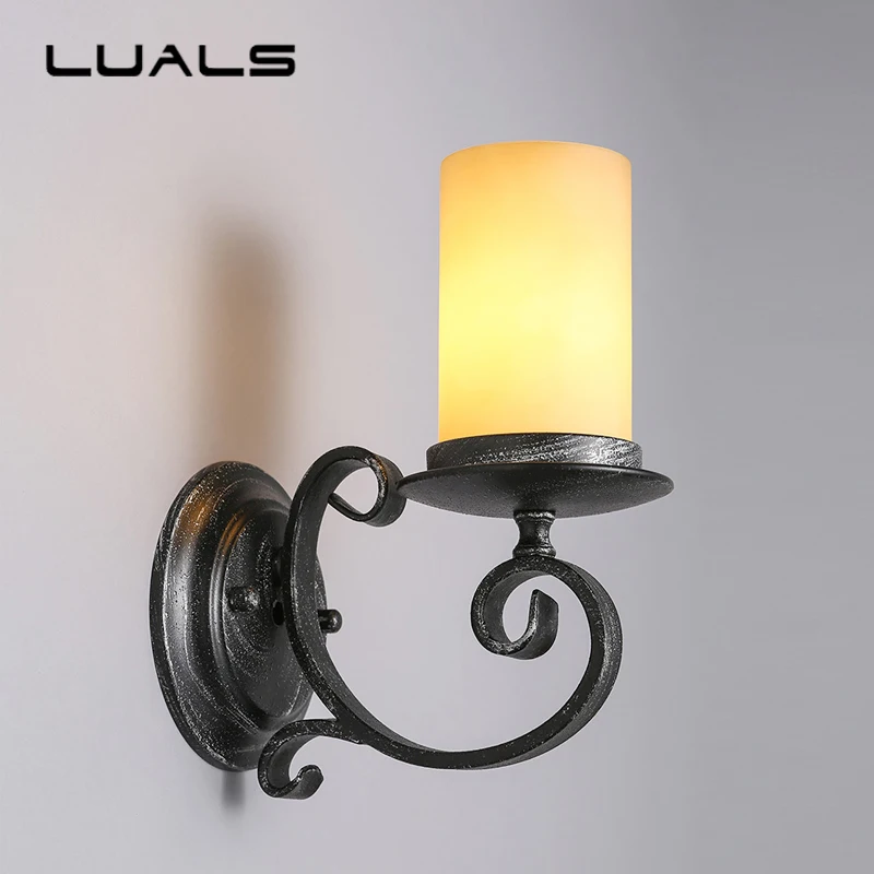 Loft Vintage Lamp Creative Wrought Iron Wall Lights Nordic Contracted Glass Shade Wall Light