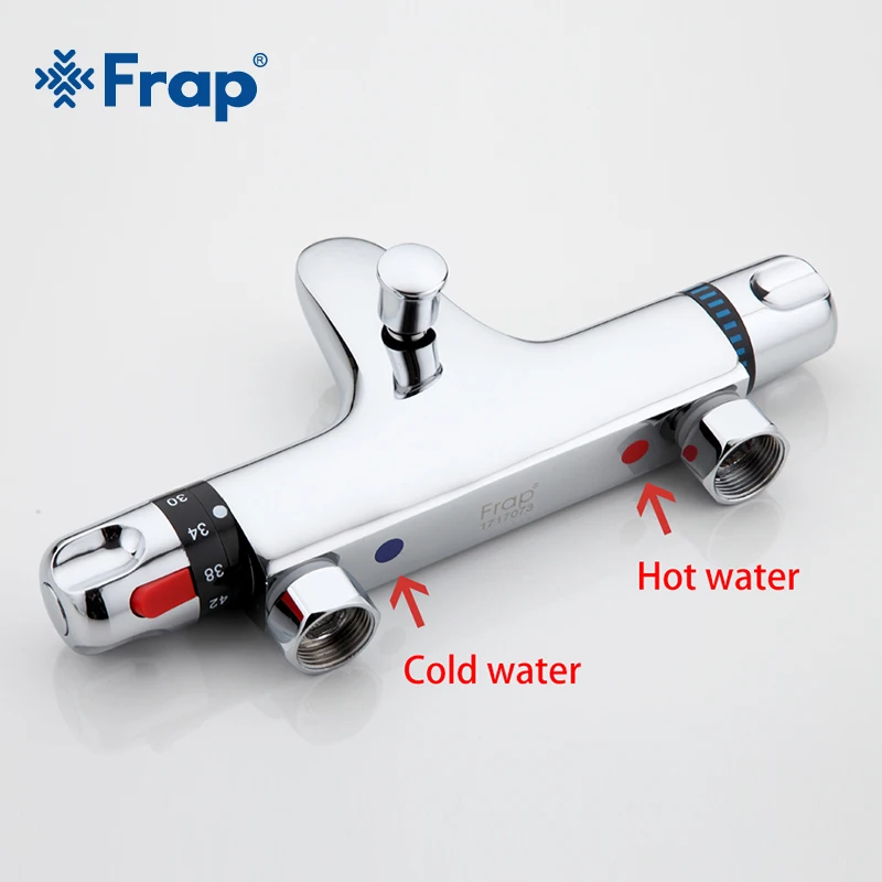 Kaufen Frap 1 Set Thermostat Wasserhahn Dusche Bad Wasserhahn Kalt und Warmwasser Mischer Kurze Nase Doppel Griff F3051