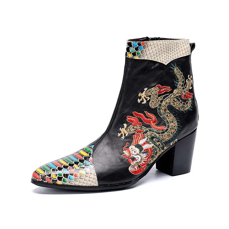Brock England Fashion Sleeve Ankle Boots High Increase Business Roman Style Dress Shoes Carved Totem Leather Tide | Обувь