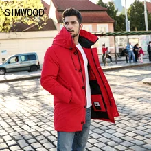 SIMWOOD 90% pato gris abrigos hombres 2018 invierno caliente con capucha Parka moda longitud chaquetas alta calidad masculina más tamaño Outwear 180298