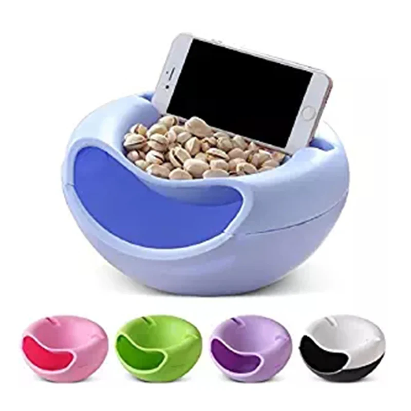 

Snack Bowl with Shell Holder,Double Dish Nut Bowl With Cellphone Holder Slot for Pistachio,Peanuts,Sunflower Seed,Edamame