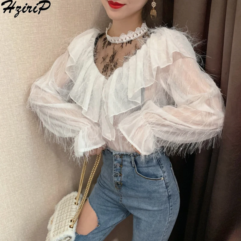 

HziriP Sweet 2019 Spring Autumn Casual Office Women Wild Shirt Long Sleeve Upscale Tops Elegant Lace Blouse Blusas 3 Colors