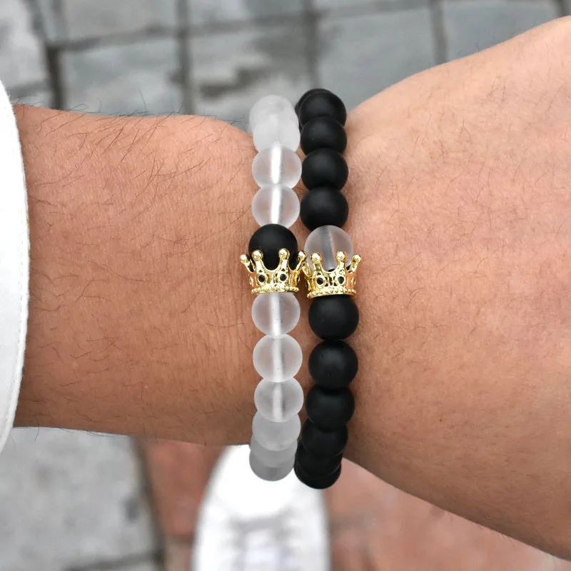 Couple Bracelet Charms Stone Beads Men Jewelry Crown Bracelets For Women Pulseira Masculina Bileklik Pulseira Feminina Couple Bracelet Charms Stone Beads Men Jewelry Crown Bracelets For Women Pulseira Masculina Bileklik Pulseira Feminina