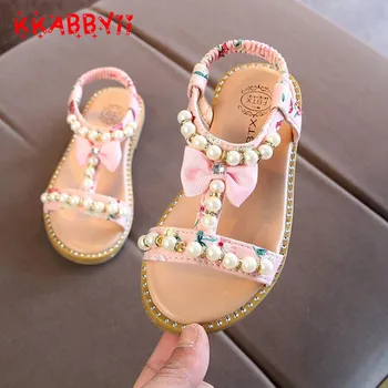 

Roman Girls Sandals Summer Beach Kids Shoes Flat Gladiator Butterfly Knot Beading Children Shoe Toddler Baby Casual Sandals