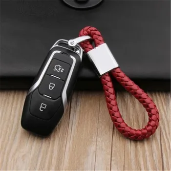 

For Ford Mustang Business Keychain Braided Genuine Leather Zinc Alloy Car Key Ring Auto Accessories
