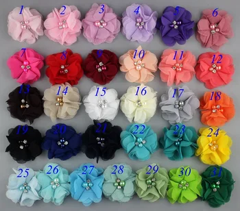 

200pc/lot 2" Wholesale Chiffon flower for newborn headband,girls Flowers Headwear Hair Accessories flat back 31 colors U choose