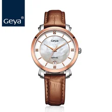 Geya 2018 Mulher Novo Estilo de Moda De Couro De Cristal de Safira Resistente À Água Senhoras Relógio