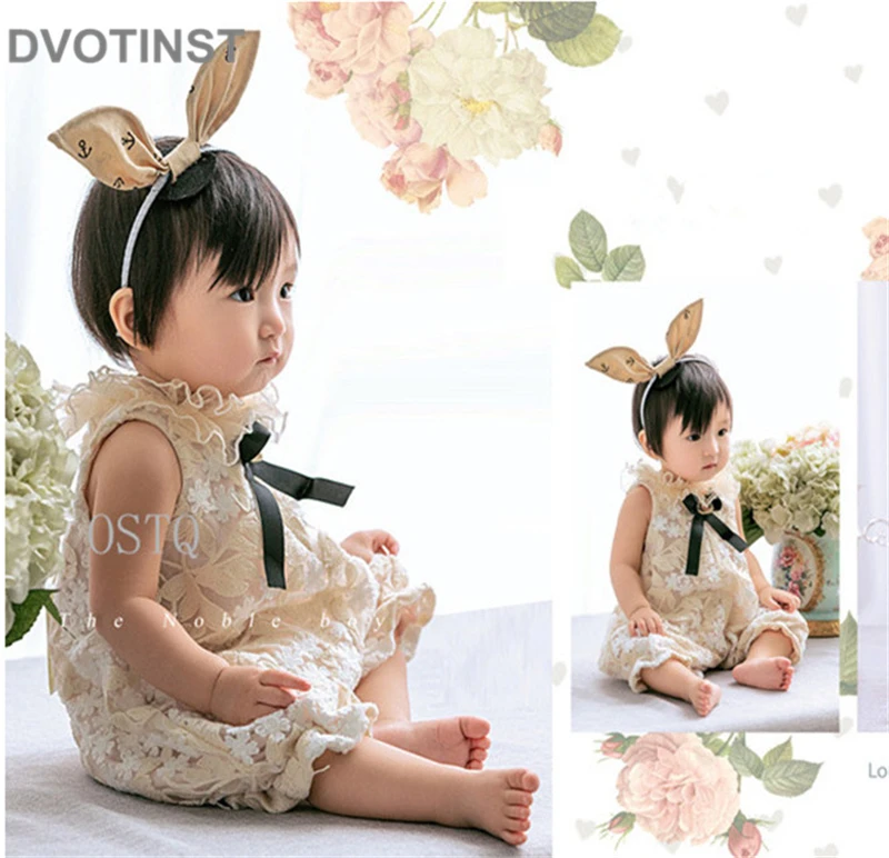 Dvotinst Baby Girls Photography Props Lace Outfits Jumpsuit + Bonnet Headband for 6-12M Fotografia Party Studio Shoot Photo Prop | Детская