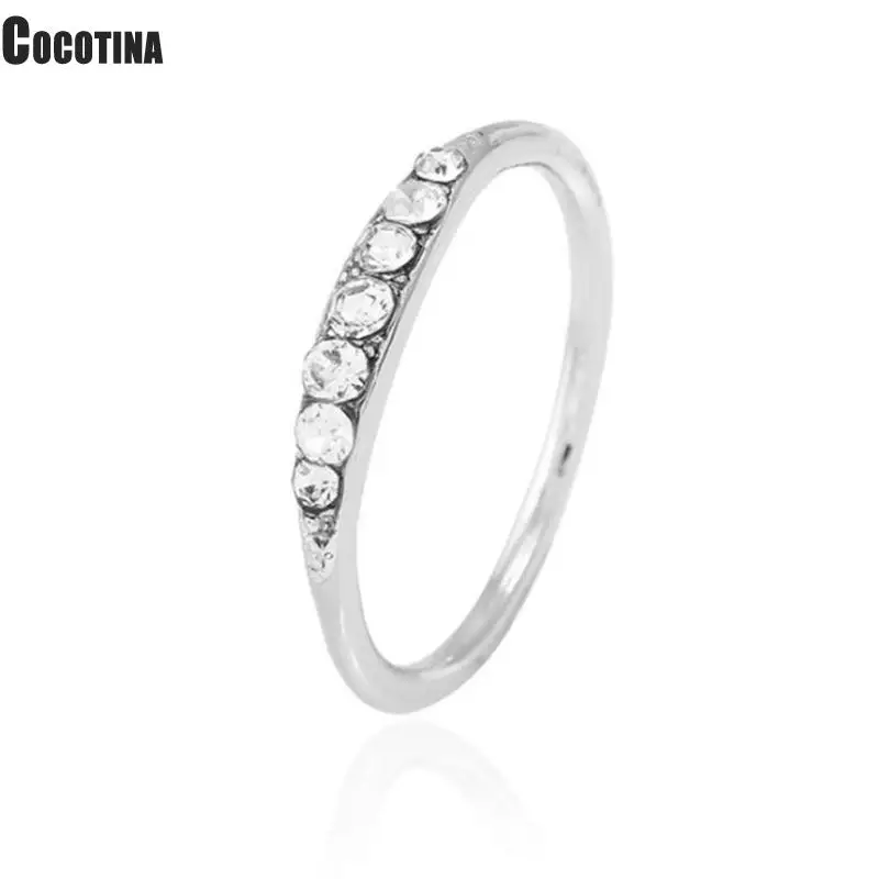 

Creative Stacking Eternity Rings For Women Silver Color Small Zircon White Crystal Minimalist Thin Ring Female Rings