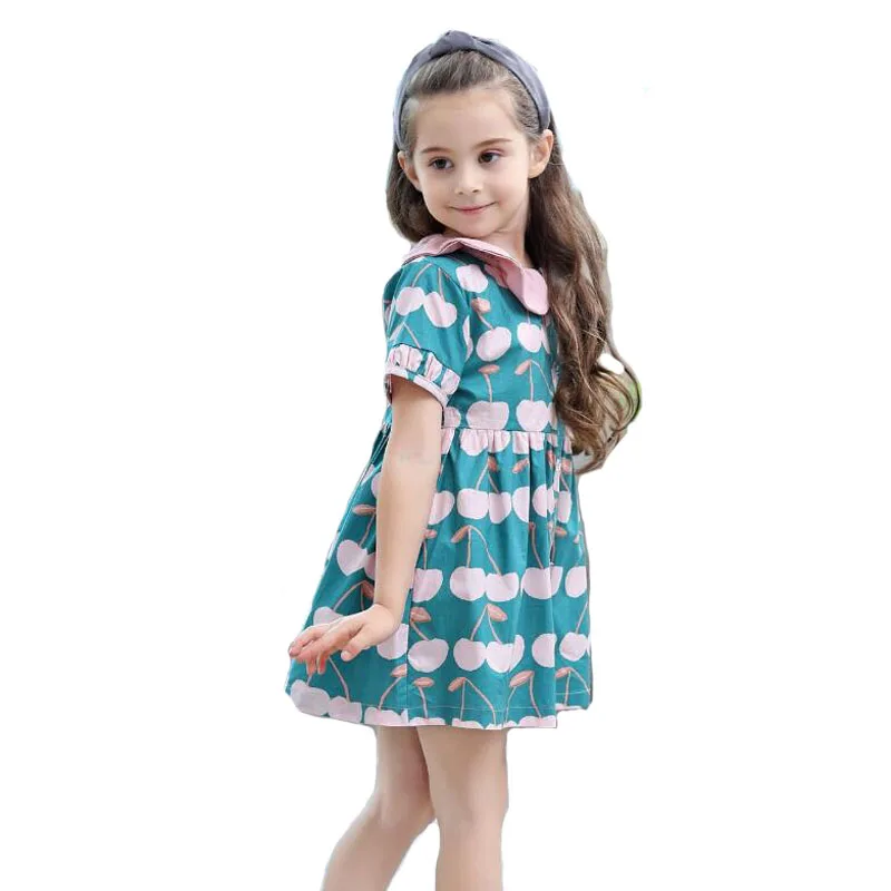 

MERI AMMI Children Girl Holiday Clothing Vovation Short Sleeves Dress Cherry Fruits Cotton Summer Flower Dress For 2-7 Y